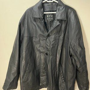 Men's Black 2XL Leather Bomber Jacket